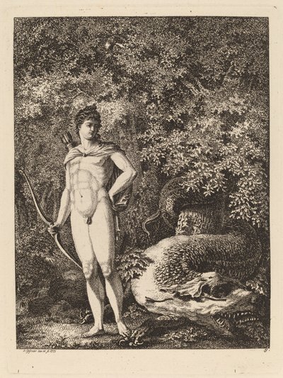 弓とドラゴンを持ったアポロ、1771年。 作： Salomon Gessner