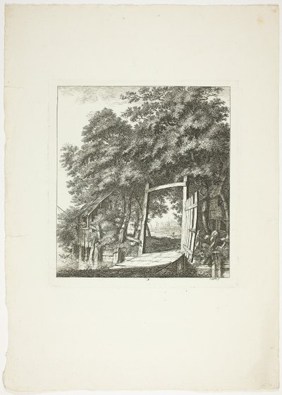 窓から釣りをする、『M.ワレに贈る風景』より3枚目 作： Salomon Gessner