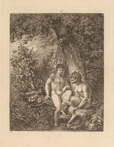 森の中の 2 人のサテュロス、1777 年。 作： Salomon Gessner