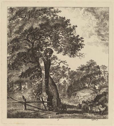 ヤギの群れとヘルムのいる樹木が茂った風景、1764年。 作： Salomon Gessner