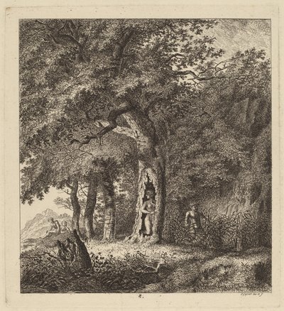 ニンフとサテュロスのいる樹木が茂った風景、1764年。 作： Salomon Gessner