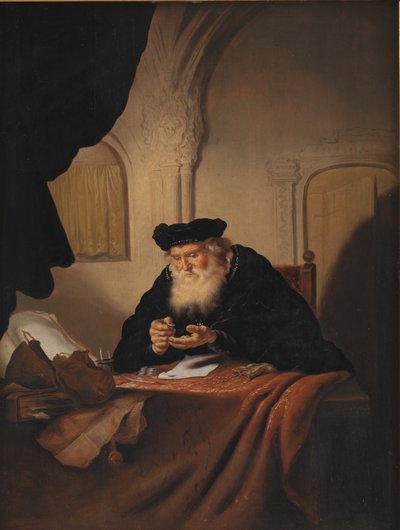 お金を数える老人 作： Salomon Koninck