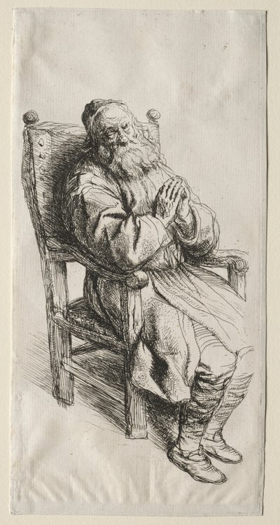 椅子に座って祈る老人 作： Salomon Koninck