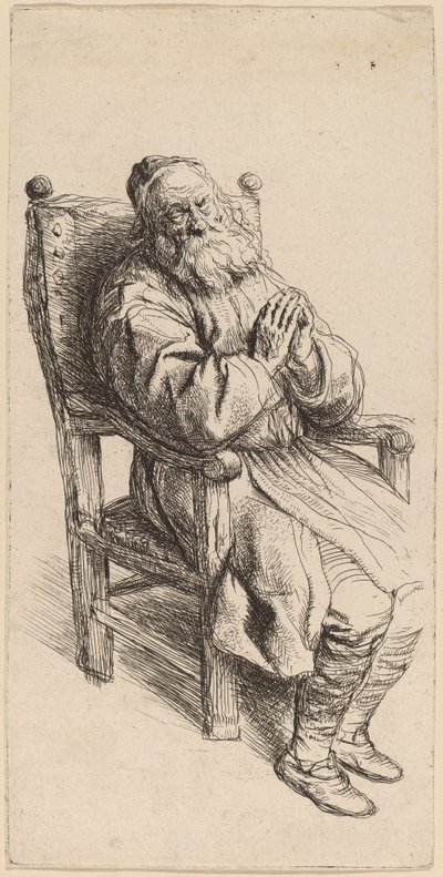 肘掛け椅子で寝ている老人 作： Salomon Koninck