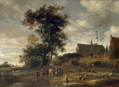 アルクマール教会を背景にしたメイポールの前のシーン、1669年 作： Salomon Ruysdael