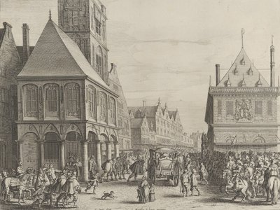 市庁舎の前でマリー・ド・メディシスに別れを告げる市の治安判事、Caspar Barlaus..., 1638. 作： Salomon Savery