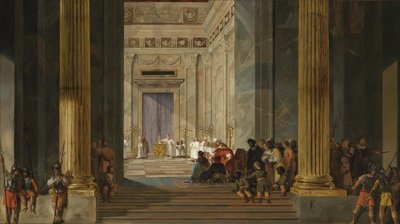 エルサレムのソロモン王の神殿の前のシバの女王、1630年から1634年頃 作： Salomon de Bray