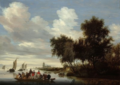 フェリーで川の風景。 1649 作： Salomon van Ruisdael or Ruysdael
