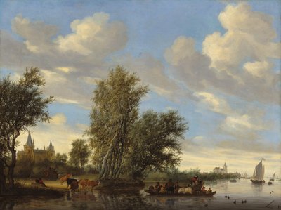 フェリーのある川の風景 作： Salomon van Ruisdael or Ruysdael