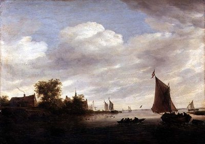 帆船のいる河口（油彩・パネル 作： Salomon van Ruisdael or Ruysdael