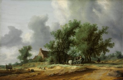 馬車のある砂丘の道 - サロモン・ヤコブス・ファン・ルイスデル（1600/3-1670）の絵画 - 1631 - 木に油彩 - 56x86,4 - Szepmuveszeti Muzeum, Budapest 作： Salomon van Ruisdael or Ruysdael