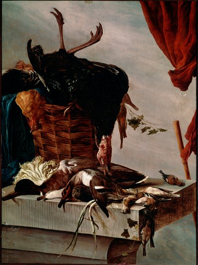 七面鳥のいる静物画 サロモン・ファン・リュイスダール（1600-1670）の作品 1661年 薄さ112x85 cm パリ、ルーヴル美術館 作： Salomon van Ruisdael or Ruysdael