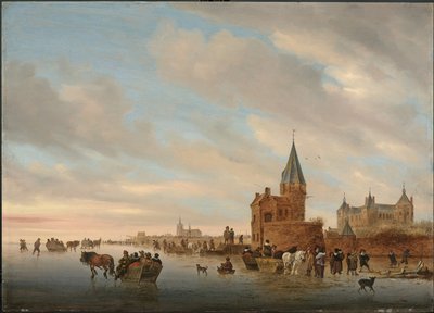 1652年、アルンハイムの街のカプリッチョの前で氷の喜びのある冬の風景 作： Salomon van Ruisdael or Ruysdael