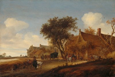 駅馬車のある村の旅館 作： Salomon van Ruysdael