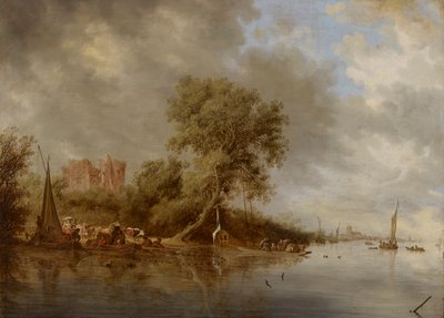 エグモンド城跡のある川の風景 作： Salomon van Ruysdael