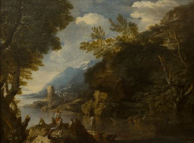 人物とボートのある風景、1635〜73年頃（キャンバスに油彩） 作： Salvator (follower of) Rosa