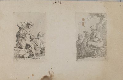 (フィギュア・シリーズ）岩の上に片足で膝をつく男 作： Salvator Rosa
