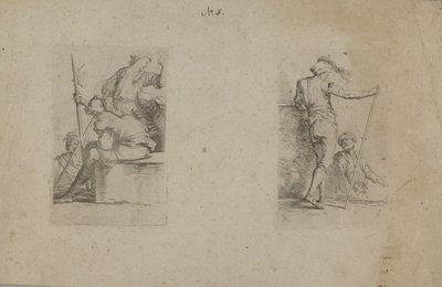 (フィギュア・シリーズ) 後ろから見た斧を持つ座った男 作： Salvator Rosa