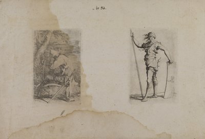 (フィギュア・シリーズ) 尖ったヘルメットをかぶった座った男 作： Salvator Rosa