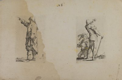 (フィギュア・シリーズ) 長い帽子をかぶり、指差す立ち姿の男 作： Salvator Rosa