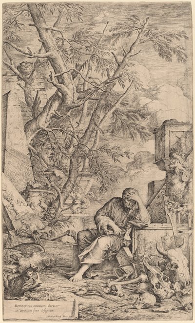 瞑想中のデモクリトス 作： Salvator Rosa