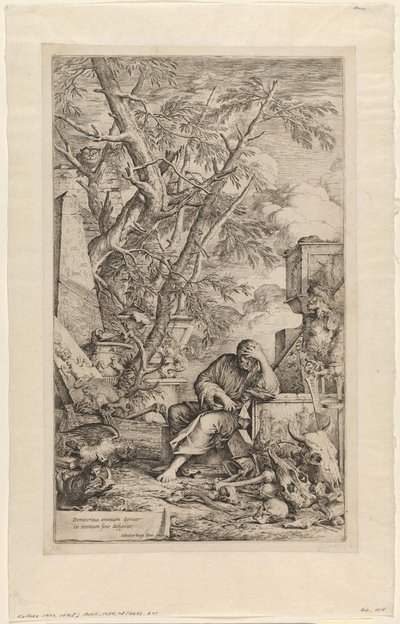 瞑想中のデモクリトス 作： Salvator Rosa