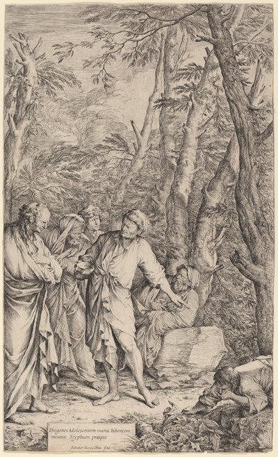 ボウルを投げ捨てるディオゲネス 作： Salvator Rosa