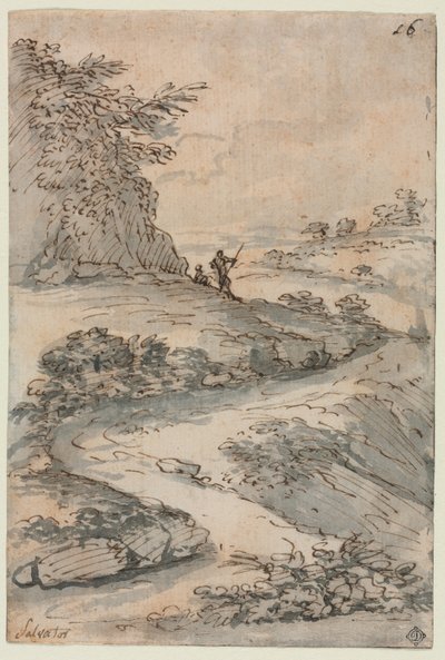 曲がりくねった道のフィギュア、1600年代半ば。 作： Salvator Rosa