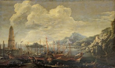 灯台と船の港 作： Salvator Rosa