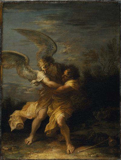 天使と格闘するヤコブ（油彩・キャンバス 作： Salvator Rosa