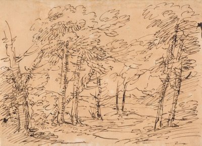 前景に木々、背景に山々のある風景 作： サルヴァトールローザ