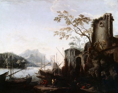 船や廃墟のある塔のある海の風景（塔のある海の風景）1645年頃 作： Salvator Rosa
