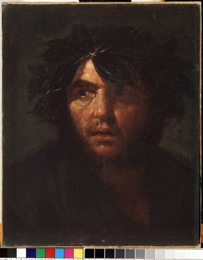 「月桂樹の花輪を持つ男の肖像」 サルヴァトール (サルヴァトーレ) ローザ (1615-1673) による絵画 カウナス州立 M. チュルリオニス美術館 作： Salvator Rosa
