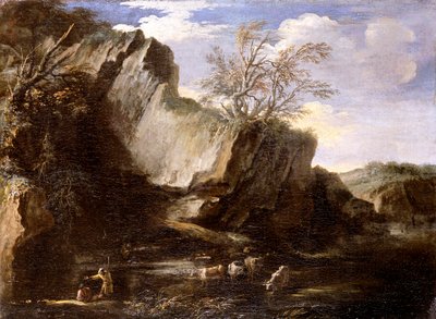 牧童と牛のいる岩場の風景」1625年～1673年 作： Salvator Rosa