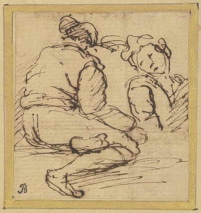 着席男と半身像 作： Salvator Rosa