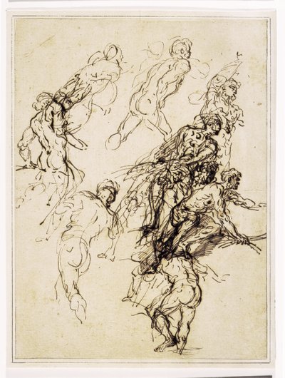 勢いよく右に動く男性像のスケッチ 作： Salvator Rosa