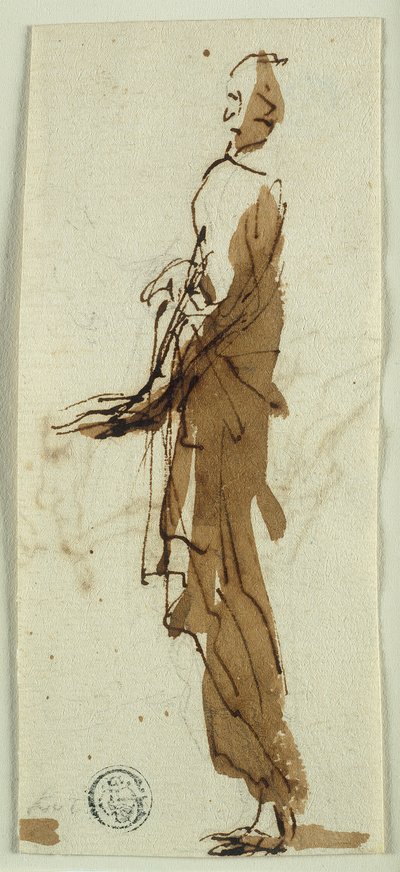 横向きのドレープを受けた立像（レクト）；無辜の民の虐殺（裏面） 作： Salvator Rosa