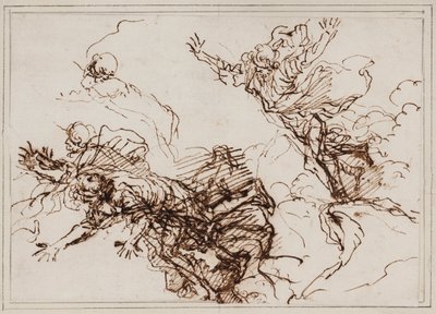 1666年以降のエンペドクレスの死に関する研究（ペン、茶色のインク） 作： Salvator Rosa