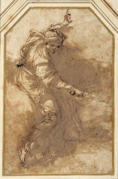 正義のアレゴリー」のための習作（紙に水墨画 作： Salvator Rosa