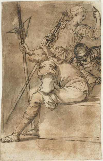 休んでいる 3 人の兵士 作： Salvator Rosa