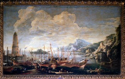 港の風景 - 油彩・キャンバス 作： Salvator Rosa