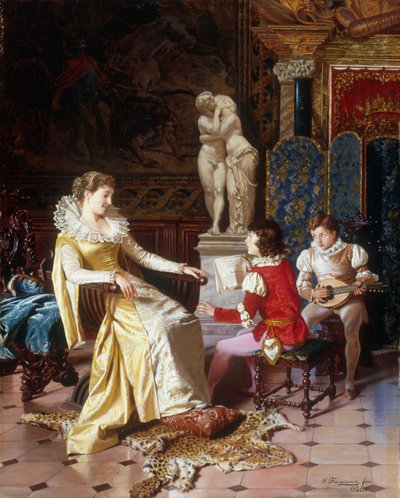 タッソの息子たちに耳を傾けているイザベラオルシーニ、1897年頃 作： Salvatore Frangiamore