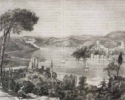 Bosphorus castles on coasts of Asia and Europe, Turkey, lithograph by Gaetano Riccio from Poliorama Pittoresco, n 18, December 9   1458326   ja       japanese Successfully Translated  Original: Sailing Ships in a Rough Sea Translat: Sailing Ships in a Roug 作： Salvatore Puglia