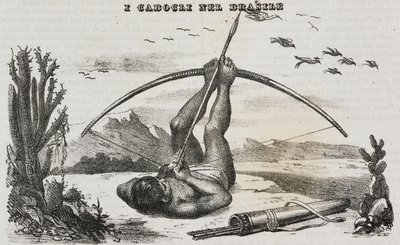 Caboclo-mies jousilla ja nuolilla, Brasilia, litografia Salvatore Puglia Poliorama Pittorescosta, n:o 41, 18. toukokuuta 作： Salvatore Puglia