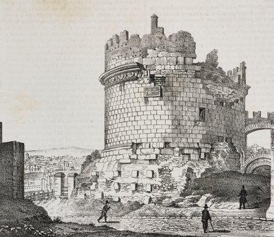 Mausoléu de Cecilia Metella na Via Appia, Roma, Lazio, Itália, litografia de Salvatore Puglia de Poliorama Pittoresco, n 20, 21 de dezembro 作： Salvatore Puglia
