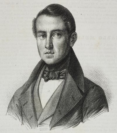 カルロ メレ (1792-1841) の肖像、ポリオラマ ピットレスコのサルヴァトーレ プーリア作リトグラフ、n 15、11 月 20 日 作： Salvatore Puglia