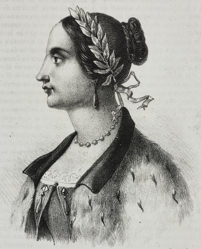 Laura Bassi Veratti (1711-1778) の肖像、イタリアの物理学者および学者、Poliorama Pittoresco の Salvatore Puglia によるリトグラフ、n 4、9 月 4 日 作： Salvatore Puglia