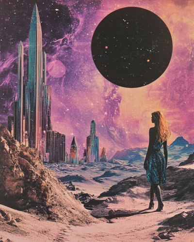 宇宙の都市風景の女性 作： Samantha Hearn