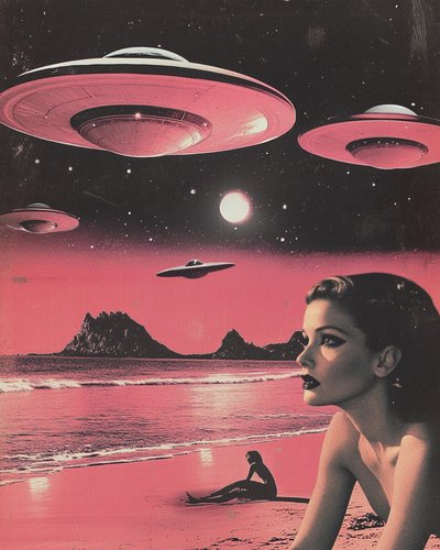 ピンク・ビーチ上空のUFO 作： Samantha Hearn