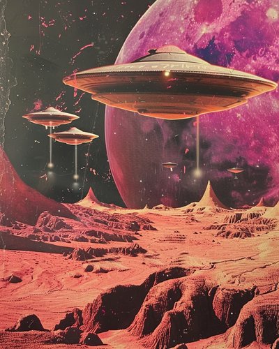 赤い惑星の上空を飛ぶUFO 作： Samantha Hearn